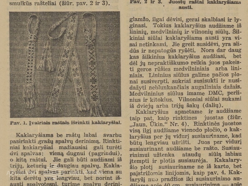 Kaklaryšiai iš juostų. Jaunasis ūkininkas.-1939, nr. 11, p. 165.