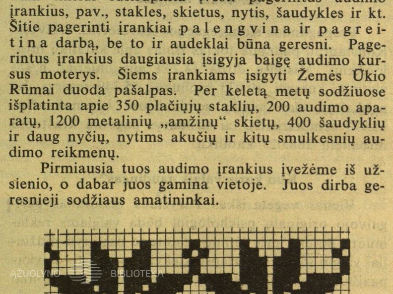 Audimo staklių patobulinimai. Audinių rašto panaudojimas mezginiuose. Moteris.-1938, nr. 20, p. 334.