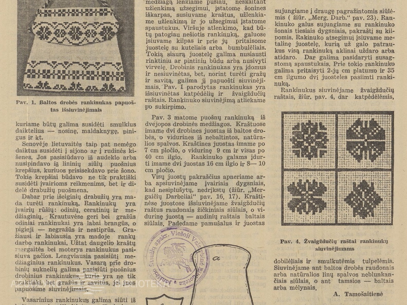 Tautinio stiliaus rankinukai. Jaunasis ūkininkas.-1939, nr. 23, p. 359.