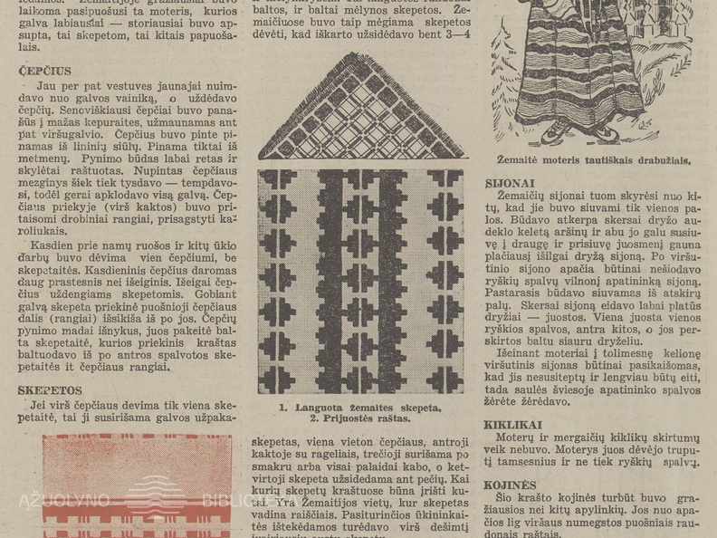 A. Tamošaičio straipsnis apie žemaičių tautinį kostiumą. Jaunasis ūkininkas.-1938, nr. 6, p. 86.