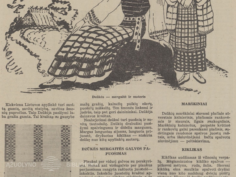 A. Tamošaičio straipsnis apie dzūkių tautinį kostiumą (straipsnio pradžia). Jaunasis ūkininkas.-1938, nr. 8, p. 116.