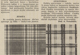 A. Tamošaičio straipsnis apie dzūkių tautinį kostiumą (straipsnio pabaiga). Jaunasis ūkininkas.-1938, nr. 8, p. 117.