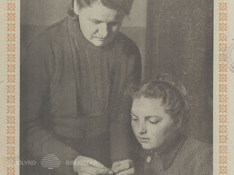 Mezgimo pamoka kursuose. Jaunasis ūkininkas.-1940. nr. 7, p. titulinis.