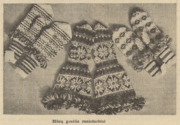 Raštuotos pirštinės ilgais riešais. Jaunasis ūkininkas.-1939, nr. 33, p. 523.