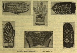 Raštuotos pirštinės su tekstu ir valstybine simbolika. Moteris.-1933, nr. 2, p. 29.