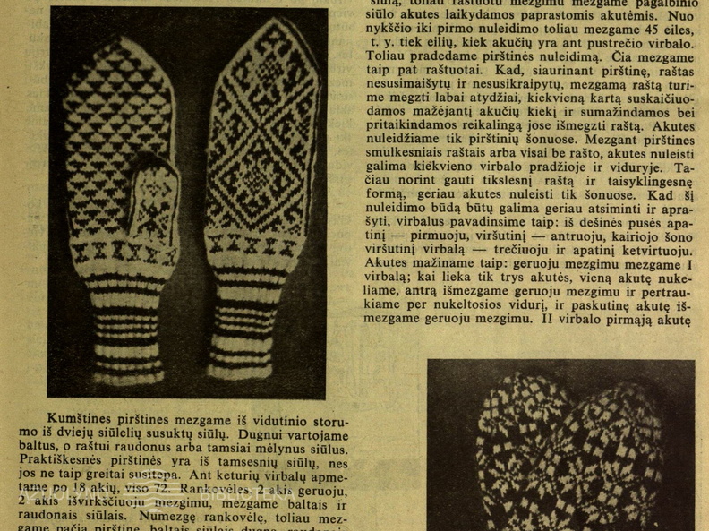 Kumštinių raštuotų pirštinių mezgimas. Moteris.-1939, nr. 22, p. 293.