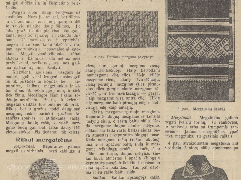 Tautinio stiliaus mezginiai mergaitėms (straipsnio pradžia). Jaunasis ūkininkas.-1935, nr. 5, p. 26.