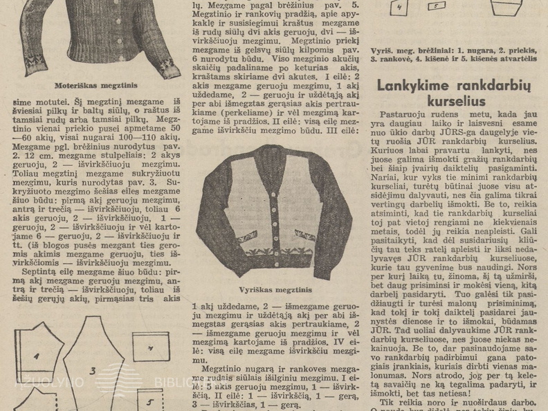 Tautinio stiliaus megztiniai. Kvietimas lankyti rankdarbių kurselius. Jaunasis ūkininkas.-1938, nr. 33, p. 516.