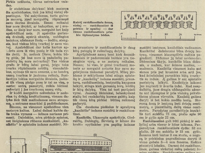 Patarimai lentynai ir rankšluostinei pasigaminti. Jaunasis ūkininkas.-1940, nr. 3, p. 42.