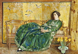Childe Hassam. Žalia suknelė. 1936 m.