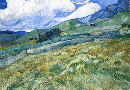 Vincentas van Gogas. Kviečių laukas su kalnais fone. 1889 m.