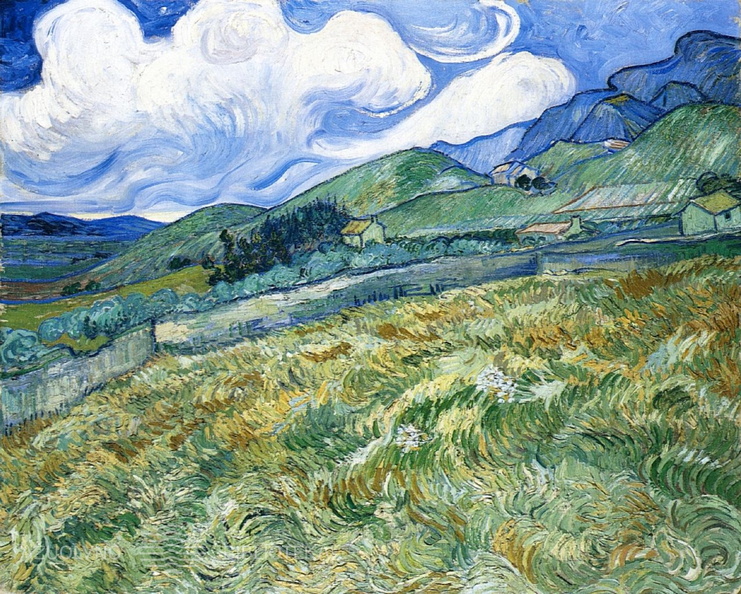 Vincentas van Gogas. Kviečių laukas su kalnais fone. 1889 m..jpg