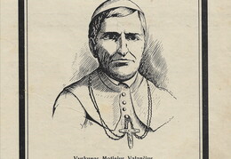 Vyskupas Motiejus Valančius : [nežinomo autoriaus pieštas portretas prie Vaclovo Biržiškos straipsnio „Du Valančiai“] // Krivulė, 1925, Nr. 9, p. 193.