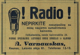 „Pirmas specialinis Lietuvoje radio sandėlis ir klinika“. Paštininkų žodis.-1928, nr. 2, p. 32.