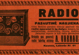 „Kreiptis pas generalinį radio fabrikų atstovą A. Varnauską“. Radio mėgėjas.-1927, nr. 2, p. nenumeruotas.