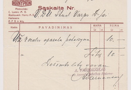 1939 m. A. Varnausko išrašyta sąskaita VDU studentų Varpo draugijai už radijo aparato pataisymą