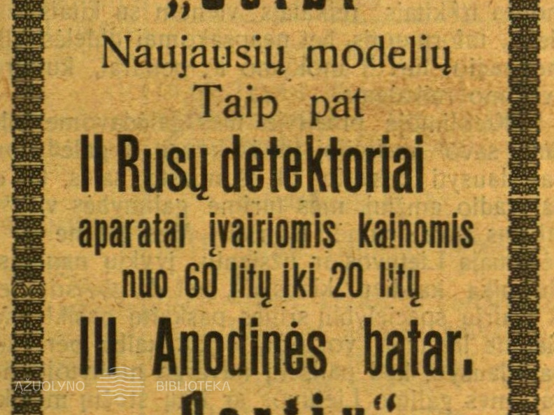 „Radio aparatai „Seibt“ naujausių modelių...“ 2000 metrų.-1928, nr. 7, p. nenumeruotas.