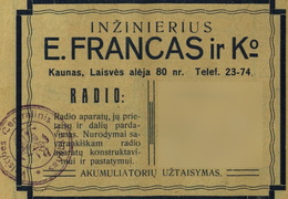 „Radio aparatų ir jų dalių pardavimas“. Paštininkų žodis.-1928, nr. 2, p. 31.