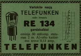 „Vartokite naują Telefunken lemputę“. Radio mėgėjas.-1927, nr. 3, p. nenumeruotas.