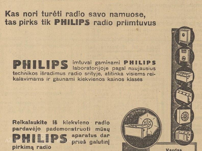 „Vardas Philips Jums garantija“. Mūsų rytojus.-1931, nr. 12, p. 12.