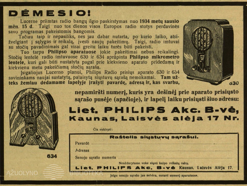 „Dėmesio!“ Radio bango.-1933, nr. 31, p. 7.