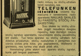 „Dėmesio! Telefunken išleidžia...“ Radio bangos.-1933, nr. 33, p. 4.