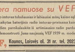 „Opera namuose su VEF radio imtuvu“. Ūkininko patarėjas.-1938, nr. 45, p. 24.
