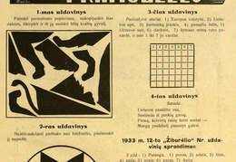 Skilties „Pramogėlės“ nauji uždaviniai ir nr. 12 užduočių sprendimai. Žiburėlis.-1934, nr. 1, p. 15.