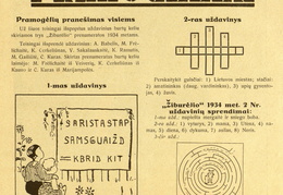 Skilties „Pramogėlės“ nauji uždaviniai ir nr. 2 užduočių sprendimai. Žiburėlis.-1934, nr. 3, p. 15.