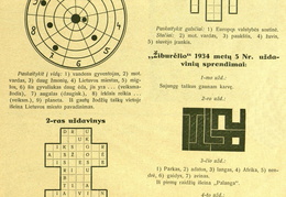 Skilties „Pramogėlės“ nauji uždaviniai ir nr. 7 užduočių sprendimai. Žiburėlis.-1934, nr. 8, p. 15.