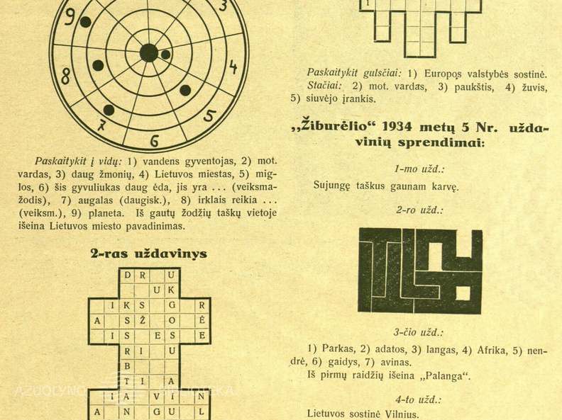 Skilties „Pramogėlės“ nauji uždaviniai ir nr. 7 užduočių sprendimai. Žiburėlis.-1934, nr. 8, p. 15.