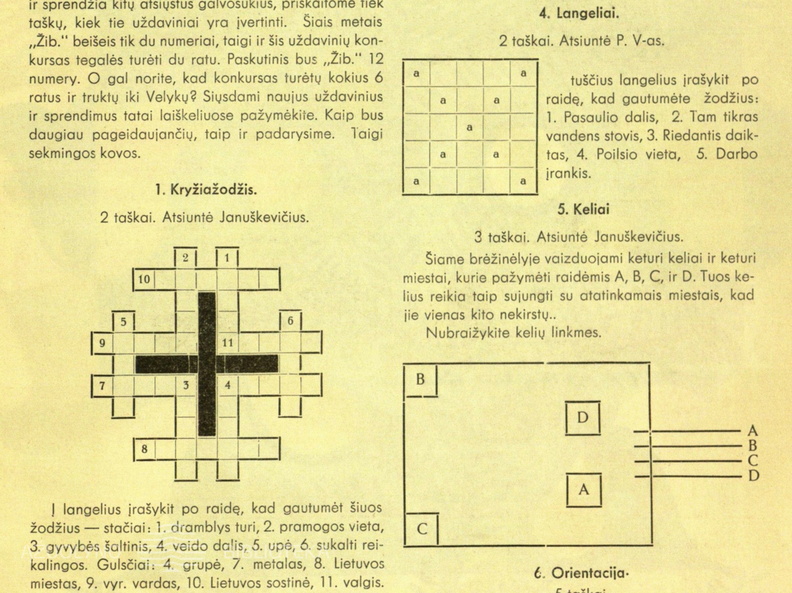 Skilties „Laisvajai valandėlei“ galvosūkiai. Žiburėlis.-1937, nr. 11, p. 17.