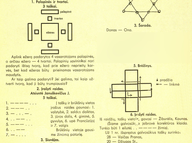 Skilties „Laisvajai valandėlei“ nauji galvosūkiai ir nr. 1 užduočių sprendimai. Žiburėlis.-1938, nr. 2, p. 13.