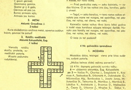 Skilties „Laisvajai valandėlei“ nauji galvosūkiai ir nr. 4 užduočių sprendimai. Žiburėlis.-1938, nr. 6, p. 13.