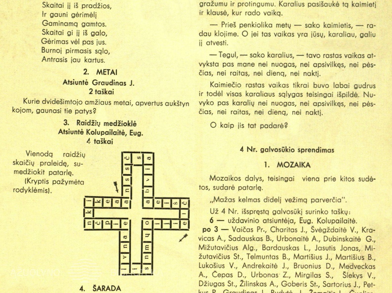 Skilties „Laisvajai valandėlei“ nauji galvosūkiai ir nr. 4 užduočių sprendimai. Žiburėlis.-1938, nr. 6, p. 13.