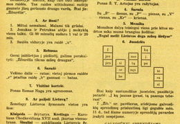 Skilties „Laisvajai valandėlei“ nauji galvosūkiai ir nr. 7–8 užduočių sprendimai. Žiburėlis.-1939, nr. 9, p. 114.