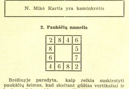 7 numeryje publikuotų galvosūkių atsakymai. Žiburėlis.-1940, nr. 9, p. 169.