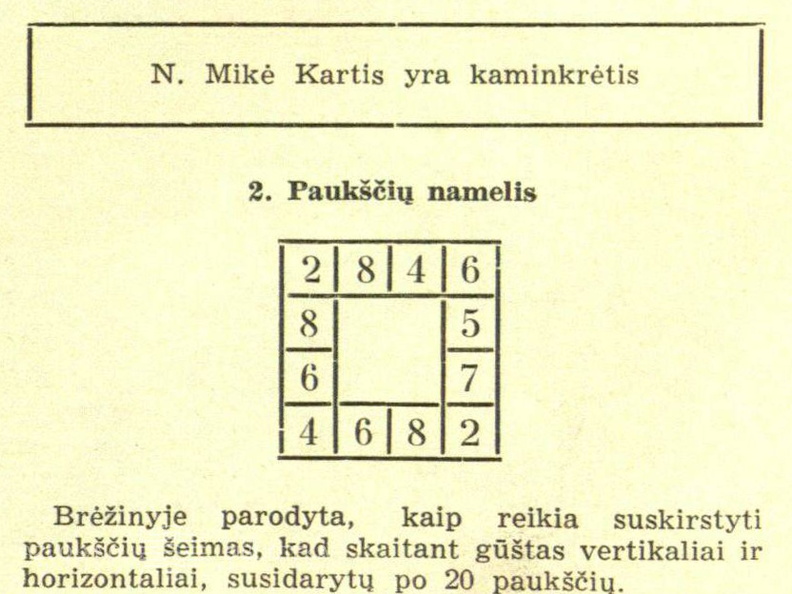 7 numeryje publikuotų galvosūkių atsakymai. Žiburėlis.-1940, nr. 9, p. 169.