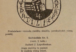 Galvosūkiai ir jų sprendimai (sprendimai prijungti iš nr. 6–7, p. 111). Žiburėlis.-1943, nr. 2–3, p. 47.