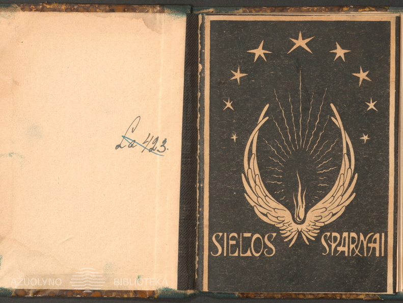 Eilėraščių rinkinio viršelis. Biržys, Petras (Liudiškietis). „Sielos sparnai“ – Kaunas: „M. Sokolauski’o“ sp., 1919.