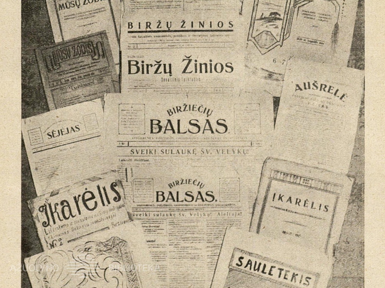 Biržuose ėjusių spaudinių rinkinys. Akiras-Biržys. „Lietuvos miestai ir miesteliai. Biržų apskritis“ – Kaunas: leidėjas V. Atkočiūnas, t. 2, 1932, p. 585.