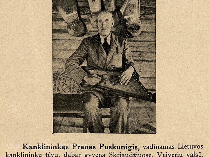Kanklininkas Petras Puskunigis. Akiras-Biržys. „Lietuvos miestai ir miesteliai. Marijampolės apskritis“ – Kaunas-Marijampolė: „Dirvos“ b-vės leidinys, t. 6, 1937, p. 441.
