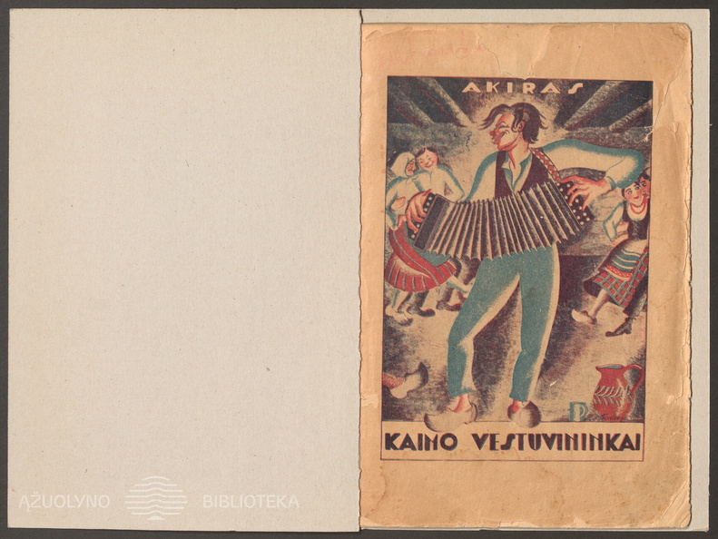 Knygos viršelis. Akiras. „Kaimo vestuvininkai“ – Kaunas: išleido Amerikos lietuvis Juozas Bačiūnas, 1930.