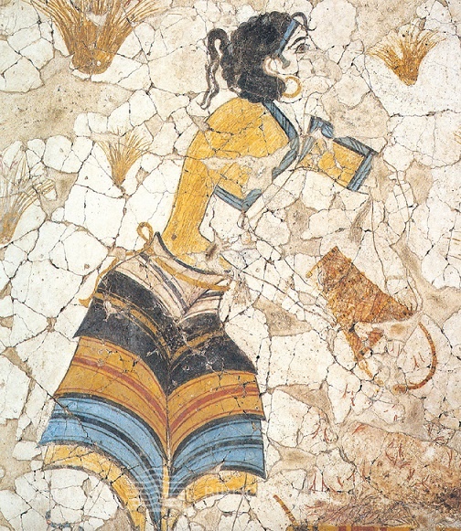 Šafrano rinkėja. Sienų tapyba. Santorini, Graikija.