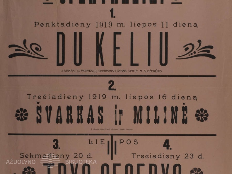 Juozo Vaičkaus „Skrajojamojo teatro“ afiša