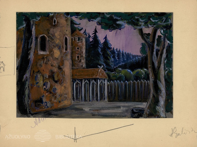 Dekoracijos eskizas Maironio dramai „Kęstučio mirtis“