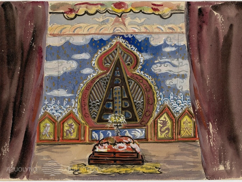 Dekoracijos eskizas K. Gocci „Princesė Turandot“. Dail. Adomas Galdikas