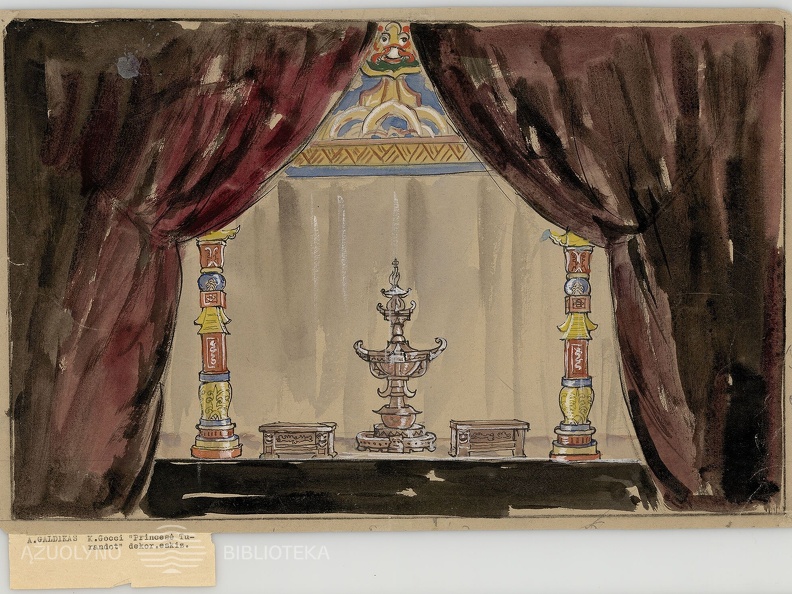 Dekoracijos eskizas K. Gocci „Princesė Turandot“. Dail. Adomas Galdikas.