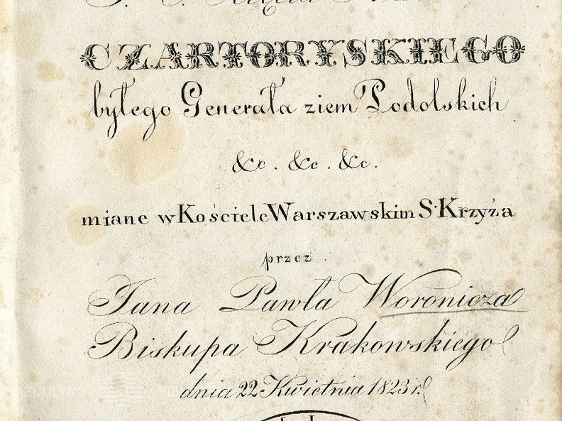 Kazanie na Pogrzebie J. O. Xięci Adama Czartoryskiego.