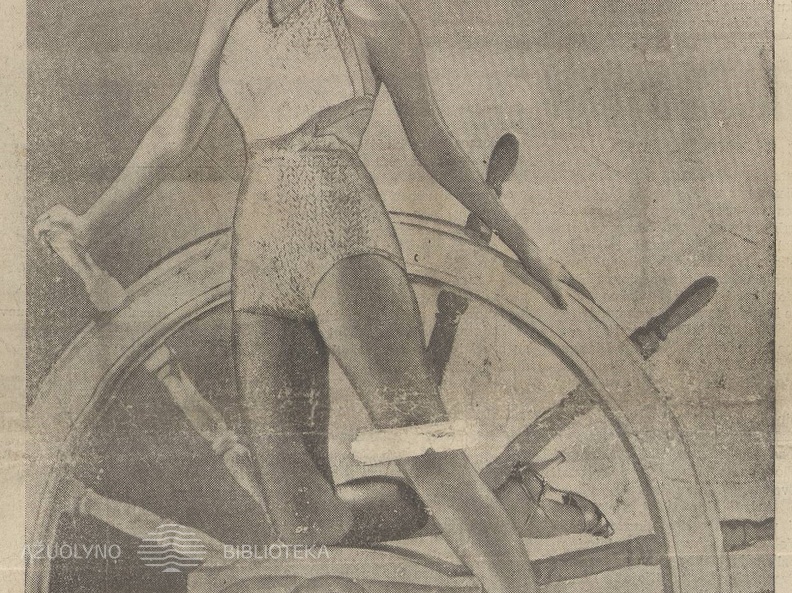 Vasaros simboliai – moteris su bikiniu ir laivas. Sekmadienis, 1937, nr. 27, p. 1.